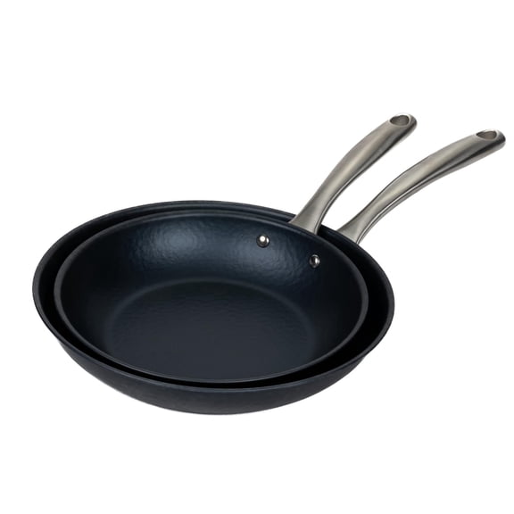 Alva Black Angus Naturally Nonstick Carbon Steel Frying Pan 2-Piece Set - Pre-Seasoned, Oven Safe and Made without Harmful Chemicals - Induction & All Stovetop Compatible with Even Heat Distribution