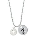 thumbnail image 1 of Delight Jewelry Silvertone Cross Silhouette Silvertone Script Initial Disc - I - Charm Necklace, 20"+3", 1 of 4