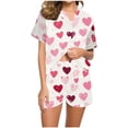 thumbnail image 6 of PNTUTB Women's Fashion Heart Print Collared Pocket Short Sleeve Top with Elastic Waist Shorts Casual Pajama Set, 6 of 6