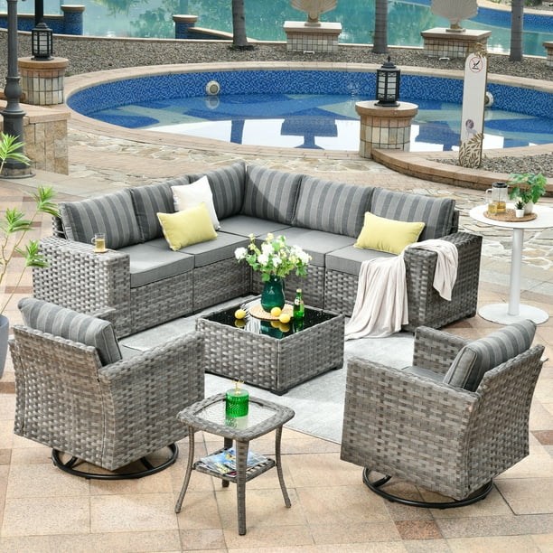 Ovios 9 Pieces Outdoor Patio Furniture with Swivel Rocking Chairs All