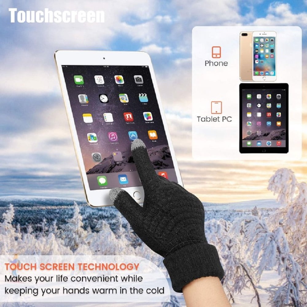 2 Pairs Women Touchscreen Gloves Winter Warm Fleece Lined Knit Gloves Elastic Cuff Winter Texting Gloves Gifts