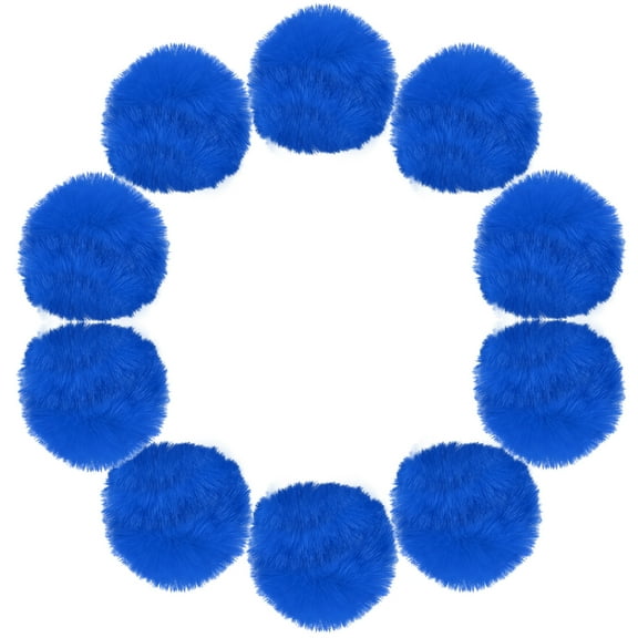 Uxcell 3.5 Inch Faux Fur Pom Pom Balls, 10 Pcs Sapphire Blue Faux Fur Pom Poms for Hats with Elastic Loop for DIY Knitting Hats Keychain Scarves Gloves Bags Shoes