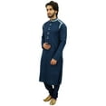 thumbnail image 4 of Atasi Men's Designer Ethnic Navy Blue Cotton Kurta Pyjama Set Long Shirt-Medium, 4 of 7