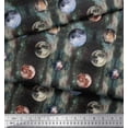 thumbnail image 3 of Soimoi Green Viscose Chiffon Fabric Moon & Planet Galaxy Print Fabric by the Yard 42 Inch Wide, 3 of 3