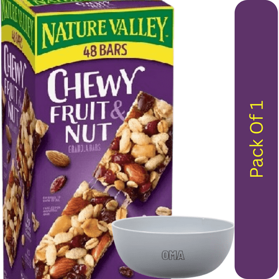 Nature Valley Chewy Trail Mix Fruit & Nut Granola Bars, 48 Count With White Bowl By OMA