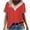 #2-Red, variant on Patlollav Women Shirts Casual Print Short Sleeve Tops V Neck Lace Stitching Blouse