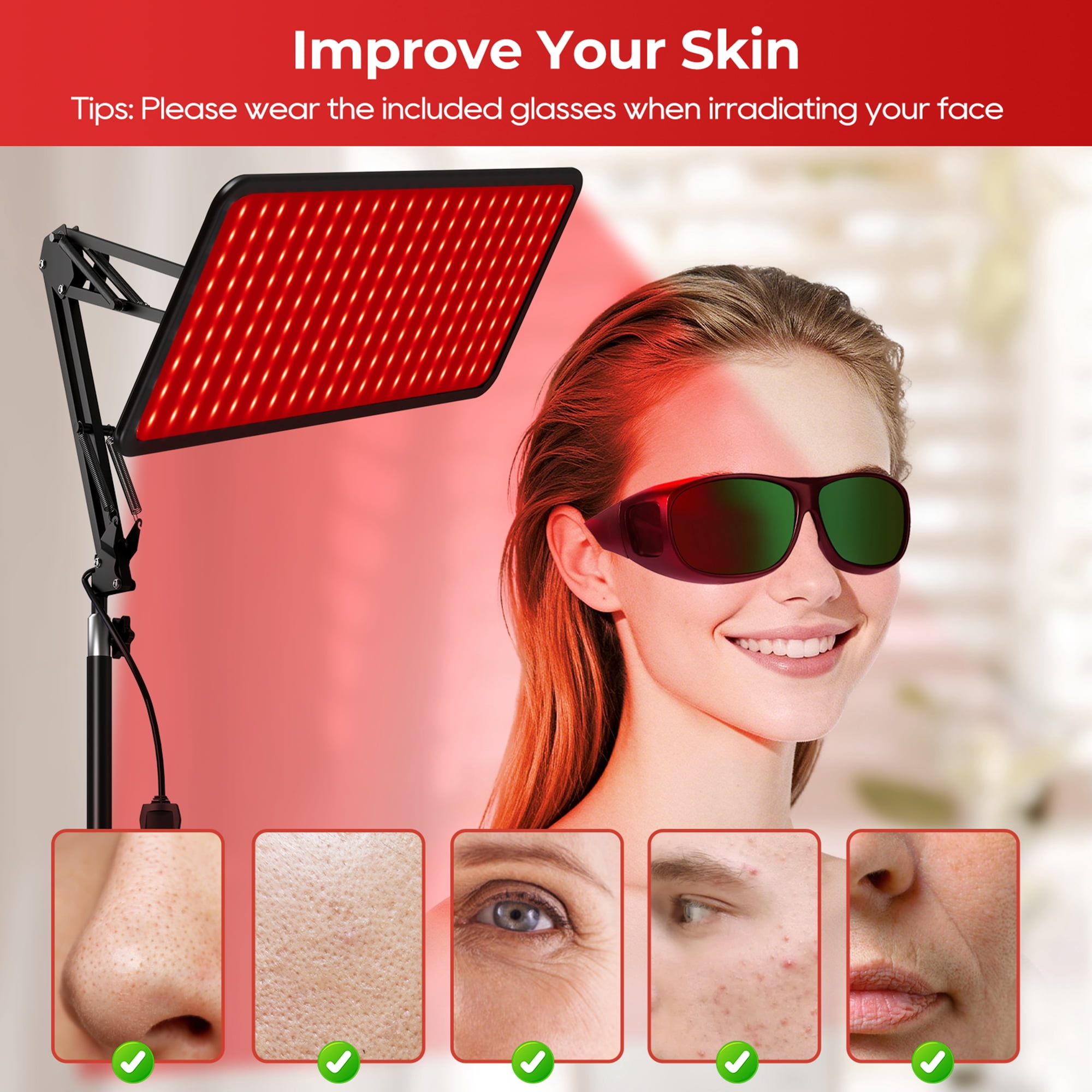 Morfone Red Light Lamp for Body Face,660nm 850nm 940nm Infrared Light device with Large Panel and Adjustable Stand, Gift for Women Mom Men, Black