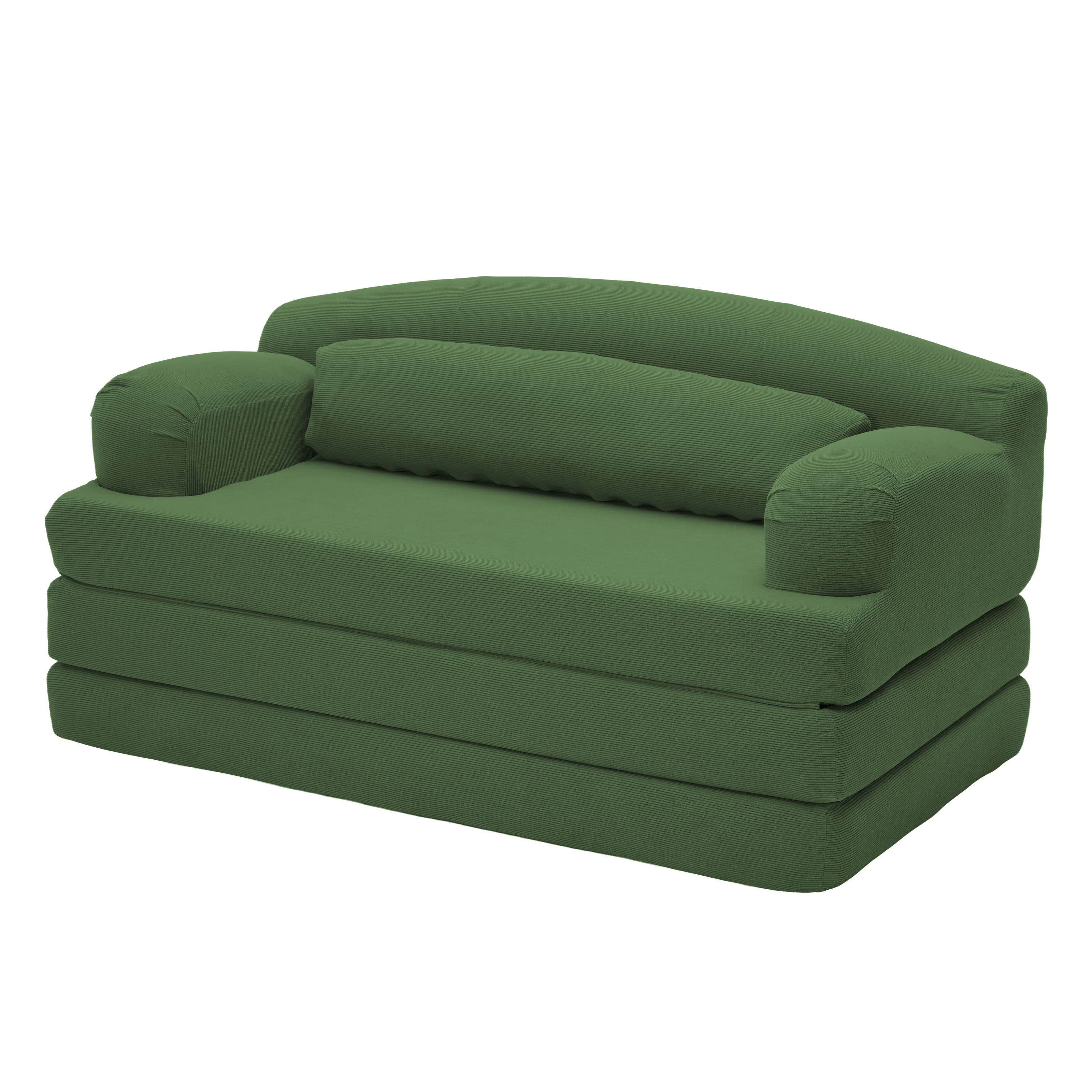 Leumius Futon Sofa Bed, Convertible Sofa Bed,Folding Boneless Couches,Low-Profile Boneless Couch for Living Room,15.8" H Low Seat Small 57" Foldable Floor Sleeper Mattress Lounge Space‑Saving,Green