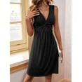 thumbnail image 6 of Women'S Twist Front V Neck Tank A Line Dress Ruffle Summer Elegant Sleeveless Club Party Tunic Bodycon Mini Sundress Black M, 6 of 7