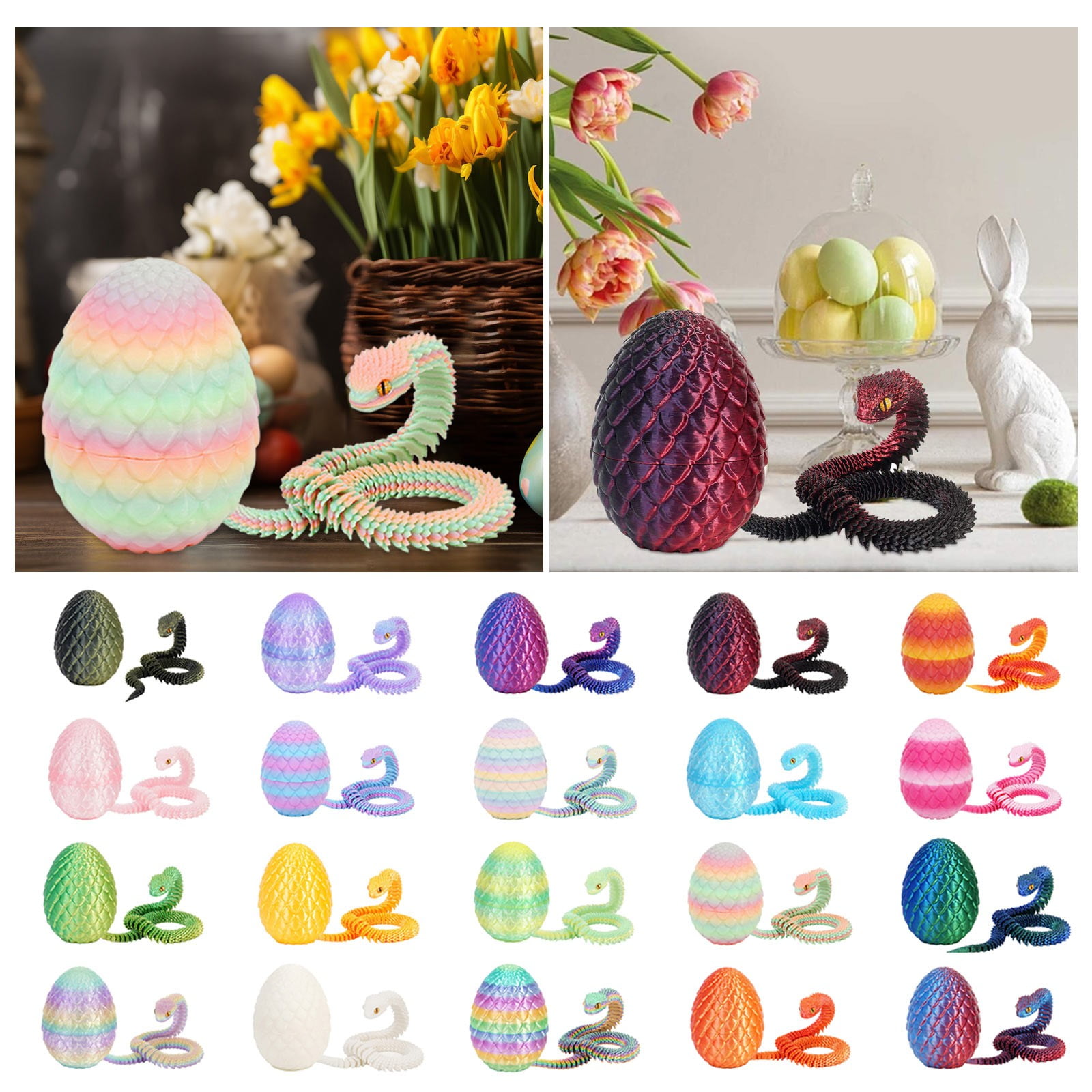 Set of 6 3D Printed Dragon Eggs with 11.8in Dragon Inside,Mystery Egg Set Articulated Fidget Ornament,Home Office Decor Executive Desk Gifts