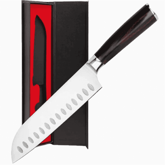PLERISE 7 Inch Santoku Knife, High Carbon Stainless Steel Kitchen Chef Knife for Cooking and Meal Prep