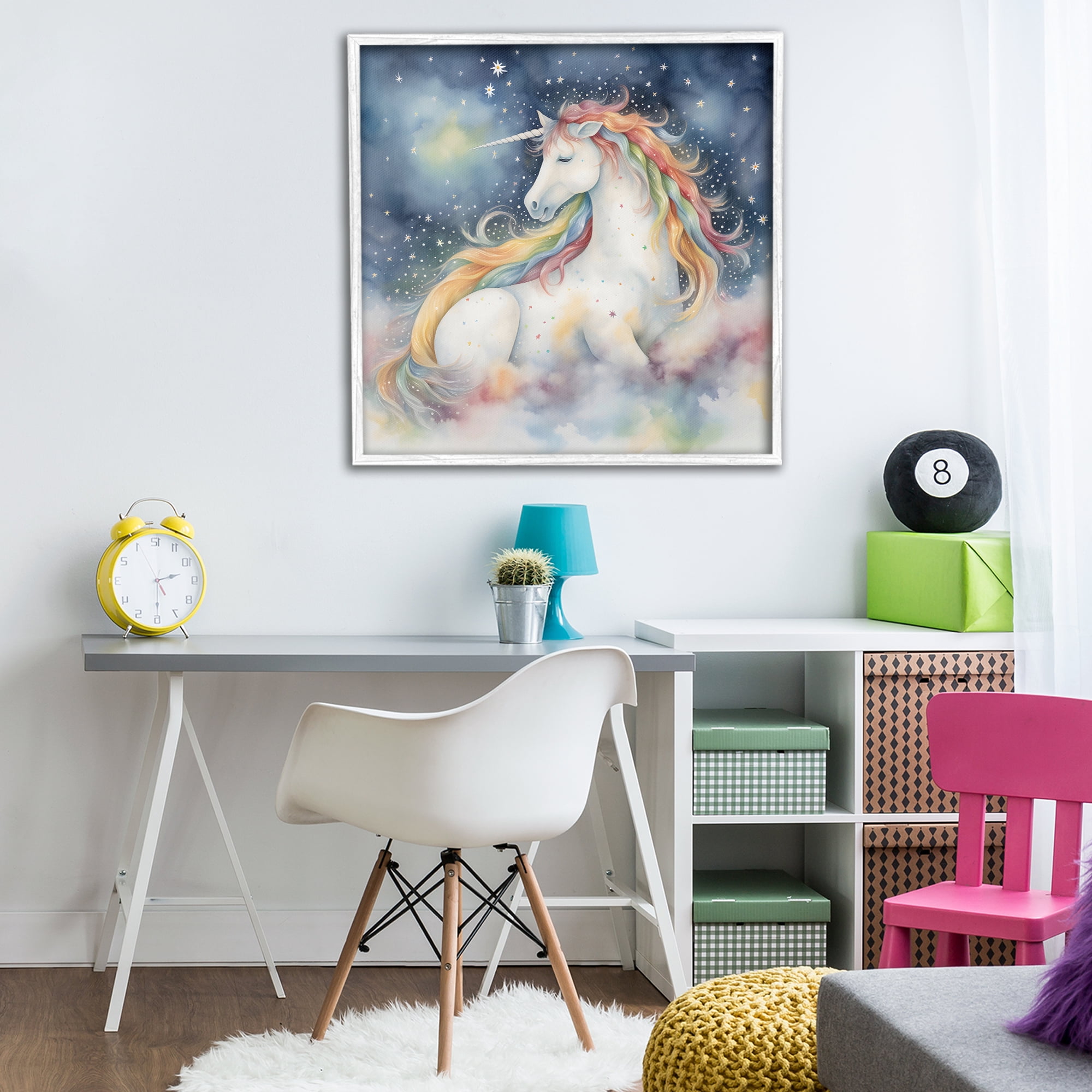 Stupell Industries Unicorn Floating on the Clouds White Framed Giclee Art, design by Creative Studio