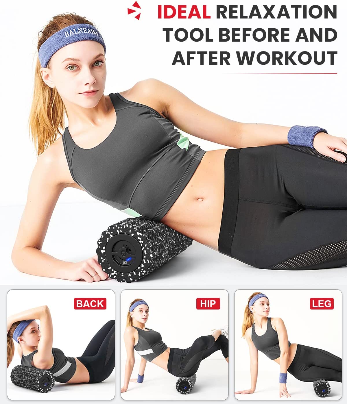 Vibrating Foam Roller for Muscle Deep Tissue, Back Pain Relief, Leg Foot Neck Massager, Exercise, Pilates, Muscle Recovery, Physical Therapy, 4-Speed, Rechargeable