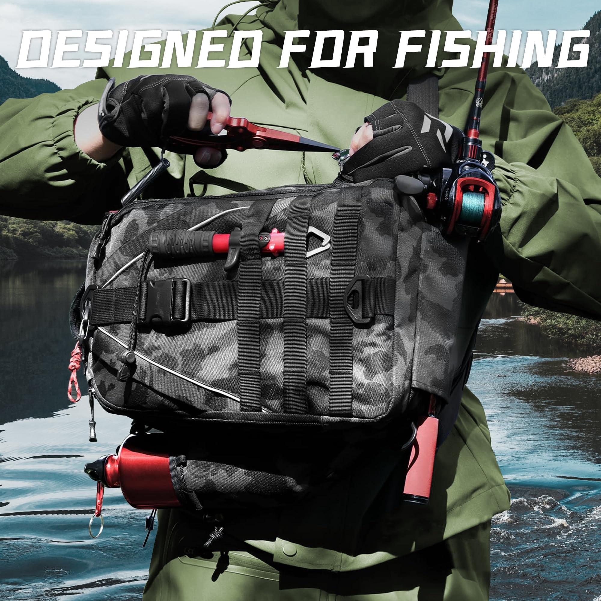 Fishing Nylon Backpack Tackle Sling Bag Backpack with Rod Holder for Monther Father Gifts Lightweight Fishing Backpack Storge Fishing Gear and Equipment
