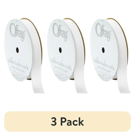 (3 pack) Offray Ribbon, White 5/8 inch Grosgrain Polyester Ribbon for Sewing, Crafts, and Gifting, 18 feet, 1 Each