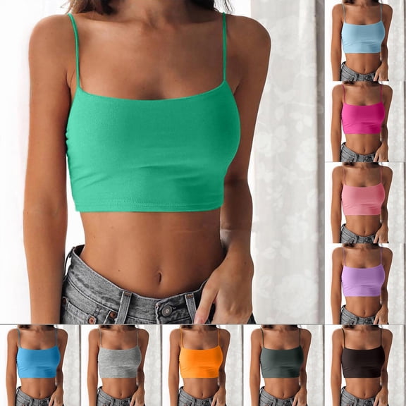 Delayuji Womens Short Tank Top Fashion Party Soild Color Strap Casual Sleeveless Expose Waist Tunic Tank Tops Green
