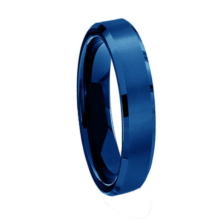 Gemini His or Her Blue Comfort-Fit Beveled Edge Plain Wedding Band Ttianium Ring Valentine's Day Gift for Men Women, Width