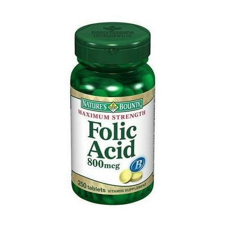 2 Pk Natures Bounty Folic Acid 800 mcg Tablets Maximum Strength 250 Tablets Each