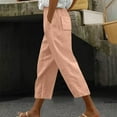 thumbnail image 2 of AherBiu Summer Pants for Women Tapered Leg Elastic High Waisted Drawstring Casual Trousers Solid Color, 2 of 5