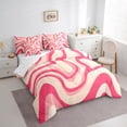 thumbnail image 3 of jejeloiu Geometric Wave Striped 7 Pieces Bedding Comforter Set,Abstract Lines Full Bedding Set,Pink Stripes Fitted Sheet Flat Sheet For Children,Breathable Home Decor Reversible, 3 of 8