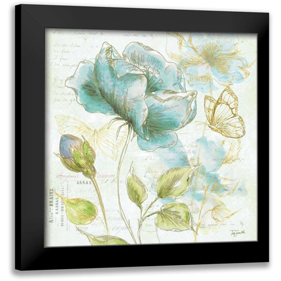 Tre Sorelle Studios 12x12 Black Modern Framed Museum Art Print Titled - Watercolor Flower Sketch Blue I