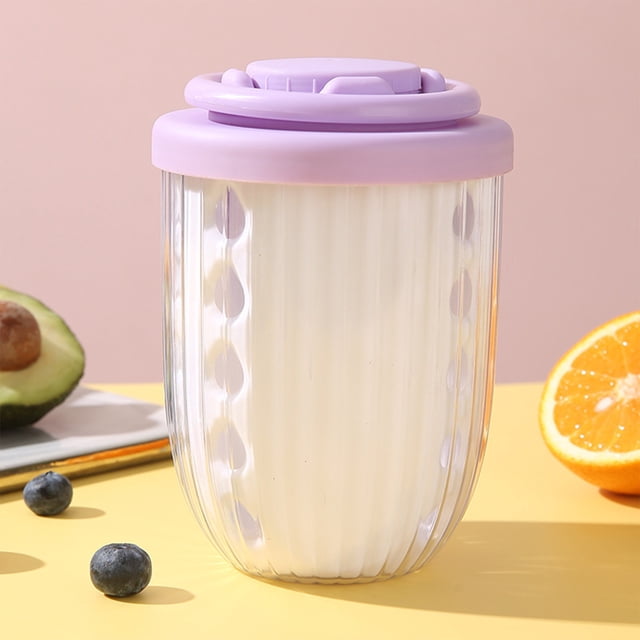 Vaso portátil de ensalada de frutas de doble capa con tenedor integrado, tapa sellada, diseño de drenaje y plástico apto para alimentos, de 15x10 cm para el almuerzo y uso para llevar.