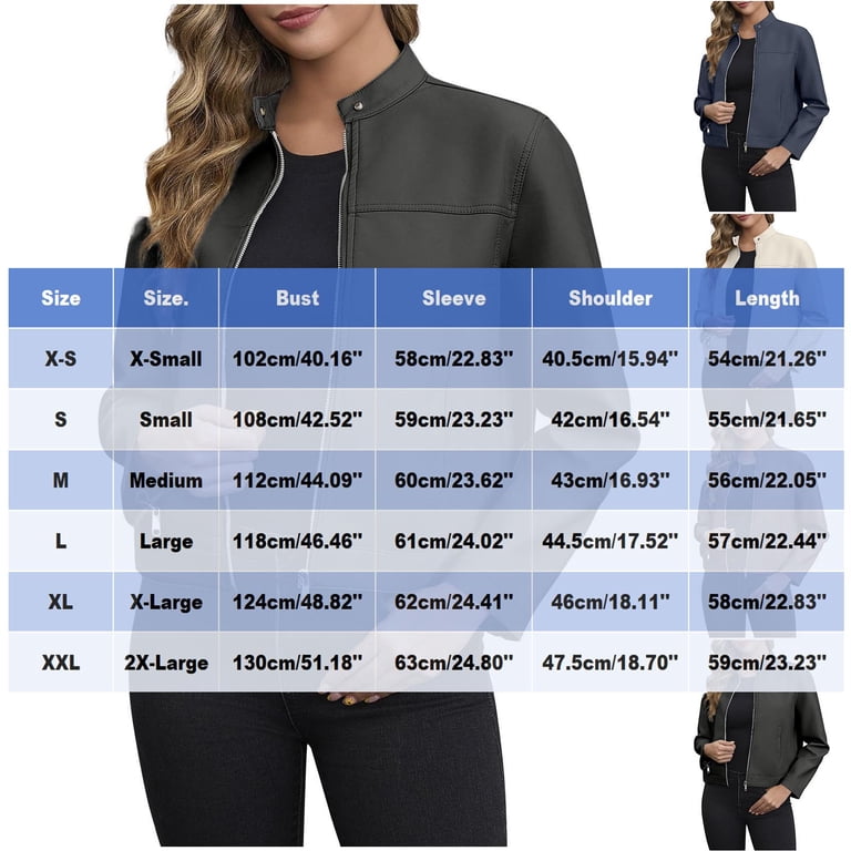 Womens Faux Leather Motorcycle Jacket Trendy Pockets Zip Up Stand