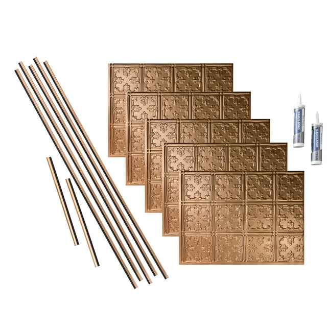 FASÄDE Traditional Style 10 Decorative Vinyl Backsplash 15 sq ft Kit in Polished Copper