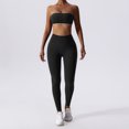 thumbnail image 2 of Conjunto de yoga para gimnasio de color sólido, conjunto de yoga para mujer, conjunto de 2 piezas, chándal de entrenamiento, traje de fitness, leggings de cintura, 2 of 5