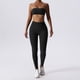 thumbnail image 2 of Conjunto de yoga para gimnasio de color sólido, conjunto de yoga para mujer, conjunto de 2 piezas, chándal de entrenamiento, traje de fitness, leggings de cintura, 2 of 5
