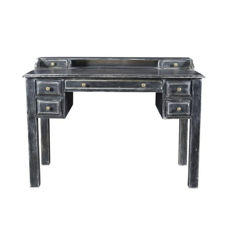 HomeRoots 46" Black Mango Solid Wood Computer Desk With Seven Drawers
