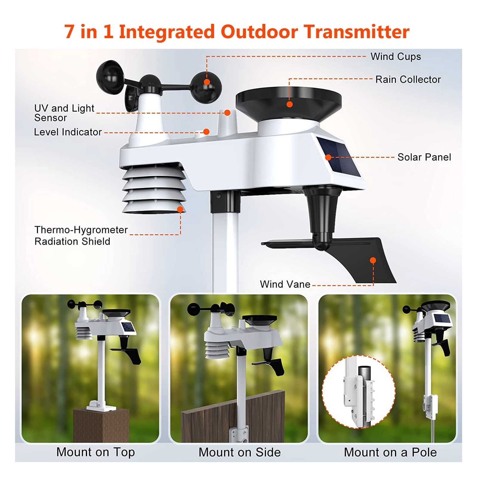 0371 Weather Station Outdoor Sensor Weather Forecast Base Detector Indoor AQI PM2.5 PM10 Co2 Monitor ,Easy to Install