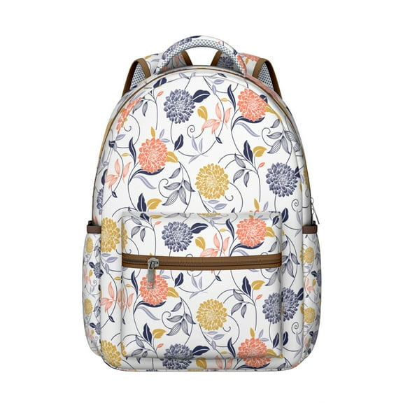Artistic Watercolor Flower Pattern Backpack Durable Students School Bag with Rustic Floral and Bee Artwork, Great for Travel, Camping, and Gym Sessions