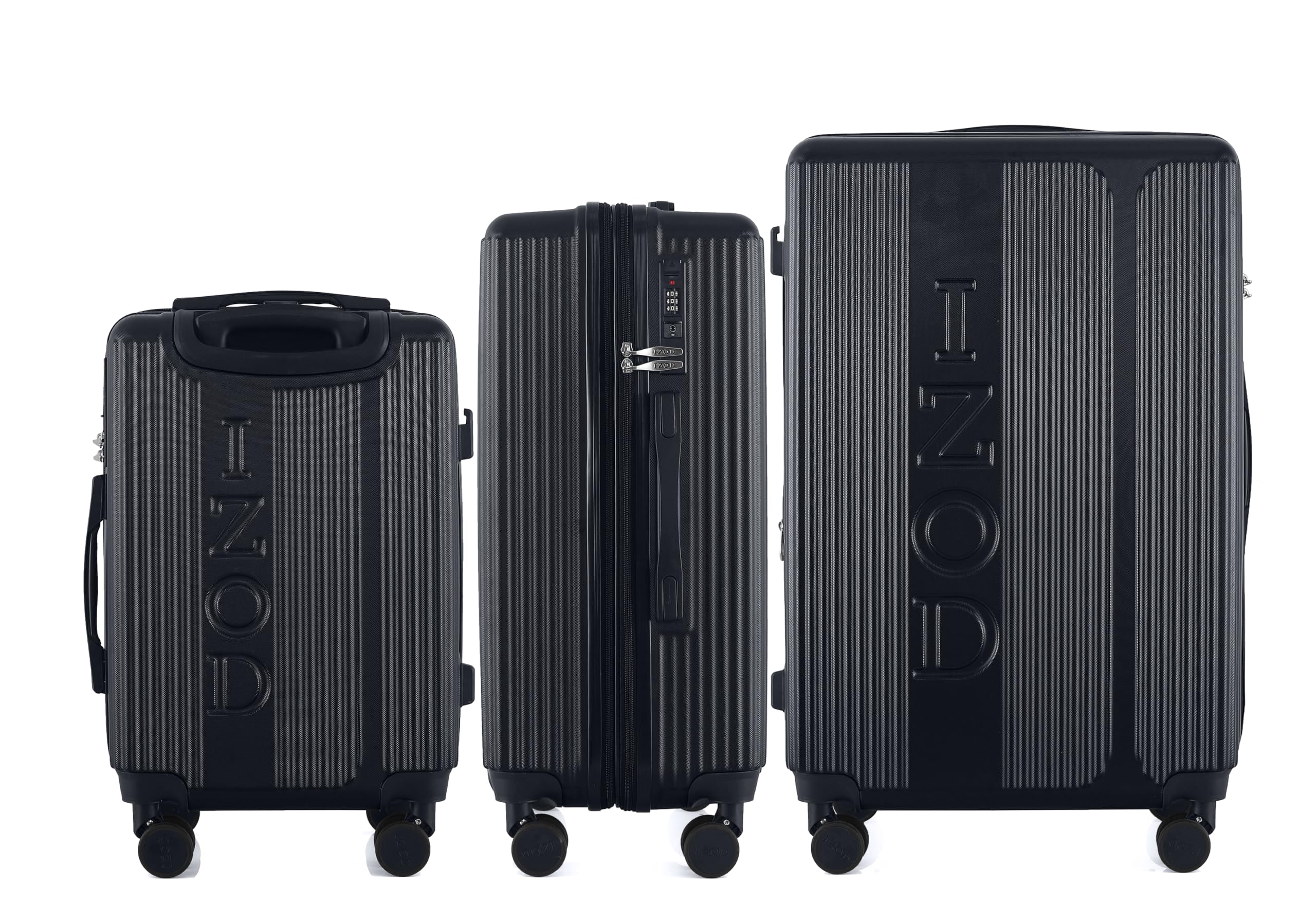 IZOD Hyman Expandable ABS Hard Shell Luggage Set - Durable ABS Hard Shell Construction - Double Water-Resistant Nylon Coil – Versatile Sizes 28", 24", 20" - 3-Piece Spinner Luggage Set (Black)