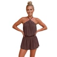 thumbnail image 1 of Women Mini Halter Dress Metal Eyelet Sleeveless Open Back Bubble Dress, 1 of 7