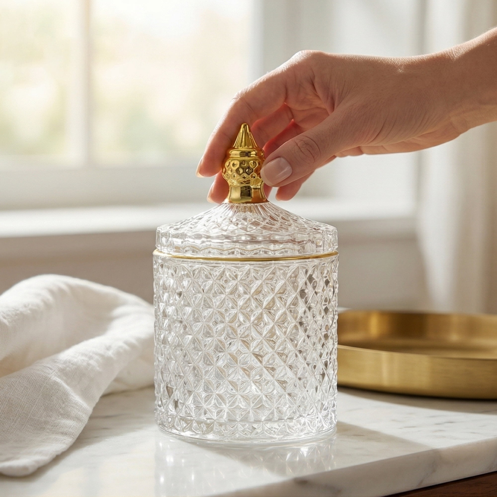 Unique Bargains Vintage Embossed Glass Canister Jar with Lid Clear 3.3" x 3.3" x 5.5"