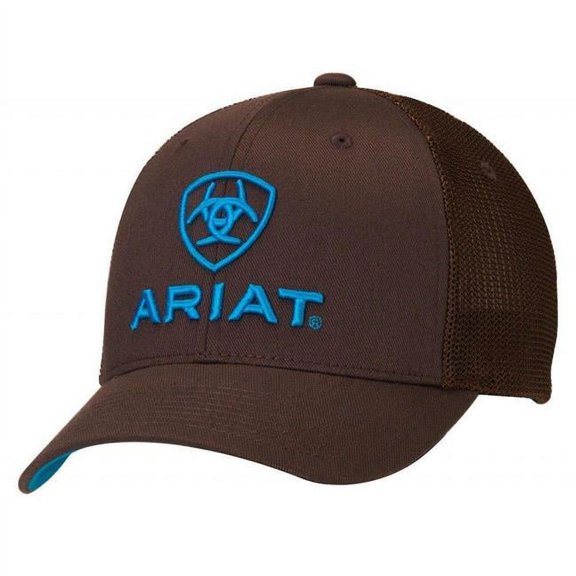 Ariat Brown with Turquoise Logo Mesh Side Flex Fit Ball Cap 1502302