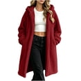 thumbnail image 3 of Women's Fleece Warm Hooded Cardigan,Casual Loose Long Double-sided Velvet Winter Coat with Pockets Home Loungewear, 3 of 7