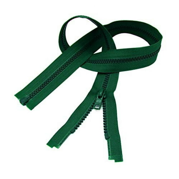 YKK Vislon Zipper, Number #5 Molded Plastic Separating Bottom 14" to 36" Inches - Medium Weight - Kelly Green - 529 (2 Zippers/Pack) (34 Inches)