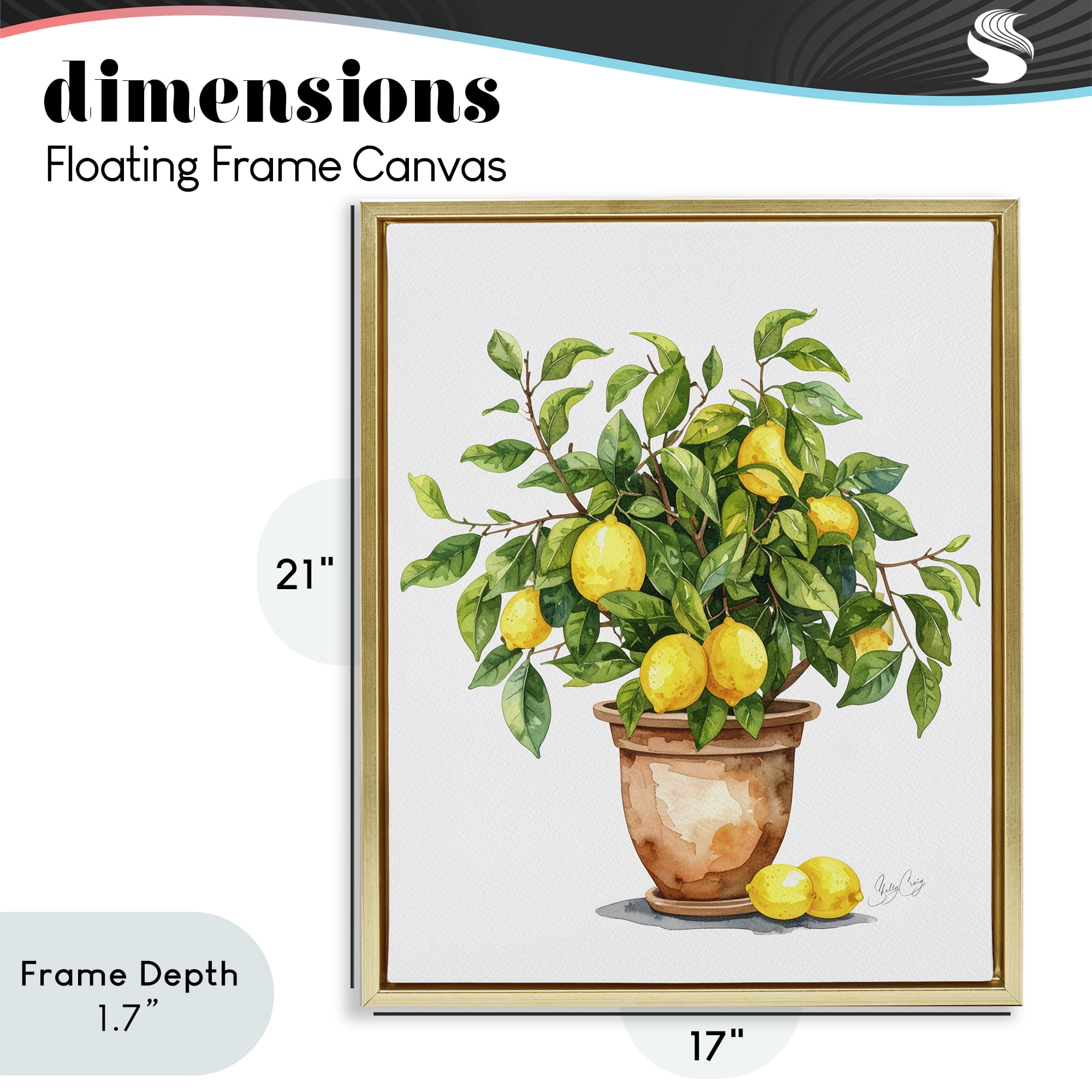 Stupell Industries Potted Lemon Tree Gold Framed Floater Canvas Wall Art, design by Shelly Craig