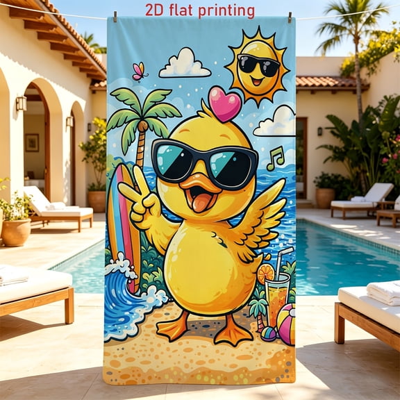 1Pc wearing sunglasses, small yellow duck beach pattern beach towel, fun and energetic design can be used as sunscreen shawl, suitable for vacation, swimming pool is a must for summer beach trip