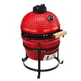 thumbnail image 3 of 13-inch Portable Ceramic Charcoal Grill with Grill Stand, Stainless Steel Cooking Grate, Heat Deflectors and Ash Tool for Outdoor Cooking and Camping, Red, 3 of 13