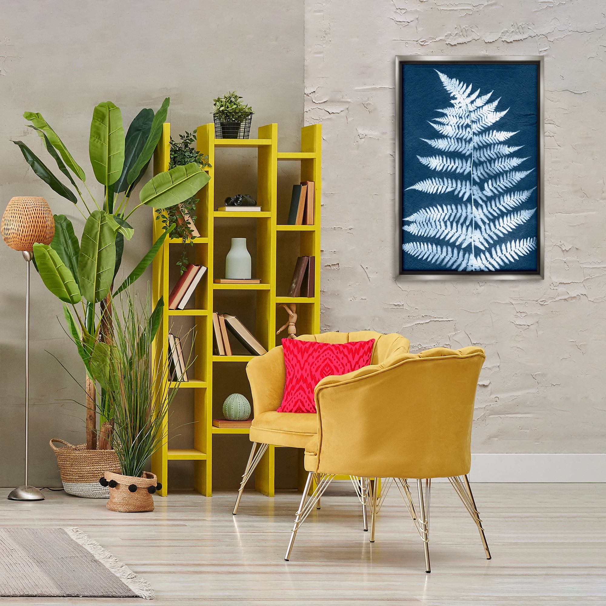Stupell Industries Forest Fern in Blue Botanical & Floral Painting Gray Floater Framed Art Print Wall Art, 21 x 31