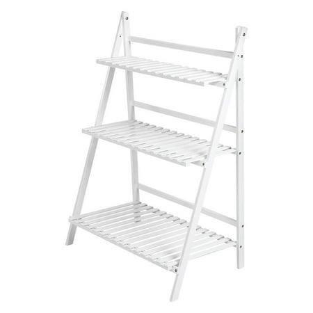 3 Tier Folding Shelf - VGEBY 3 Layers Banboo Plant Flower Stand Storage Rack Folding Bookcase Bookshelf, 3-Tier Ladder Planter Organizer Display Shelf for Indoor & Outdoor Greenhouse Home Office Patio Garde Bacony Holder
