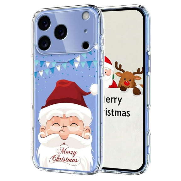 Christmas Design Case for iPhone 17 Pro Max, Cute Merry Christmas Pattern TPU Clear Shockproof Protective Lightweight Anti-Scratch Ultra Slim Wireless Charging Women Girls Cover, Christmas Santa