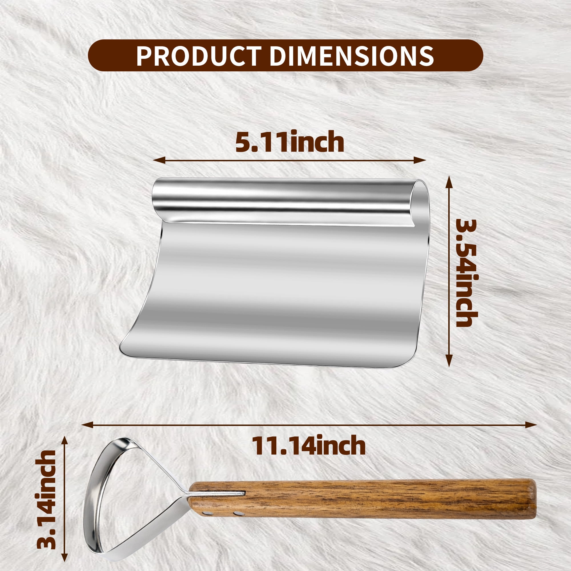 MACTANO Hide Scraper Fleshing Tool 4PCS, Stainless Steel Pelt Scraper Fleshing Tools with Curved and Flat Blades for Taxidermy and Leather Making