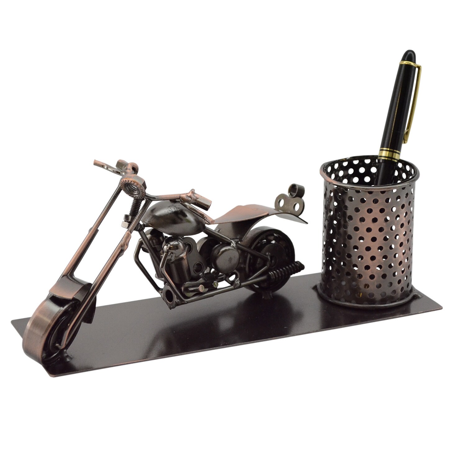 Metal Motorcycle Pen Holder Character Desk Display Organizer