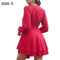 thumbnail image 2 of Vestido De Mujer Cuello En V Profundo Manga Larga Cintura Corbata Volantes Mini Vestido De Patinaje Swing - Vino Rojo Adepaton BST2002487-1, 2 of 6