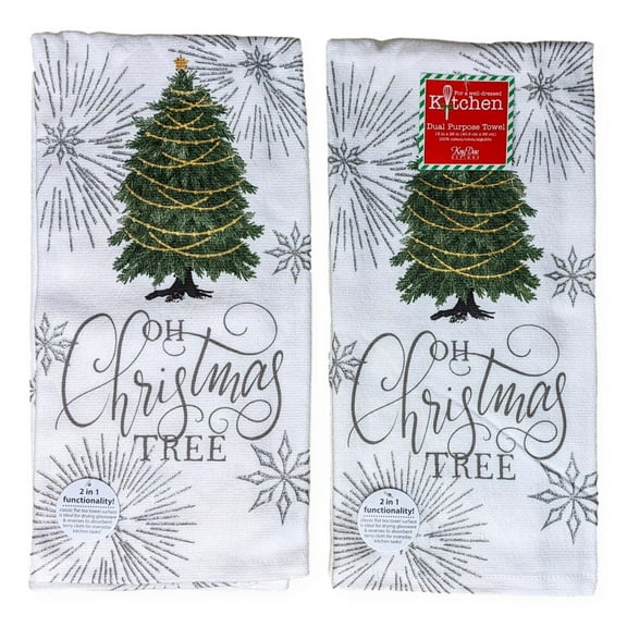 Set of 2 EVERGREEN WISHES Oh Christmas Tree Kitchen Towels by Kay Dee Designs