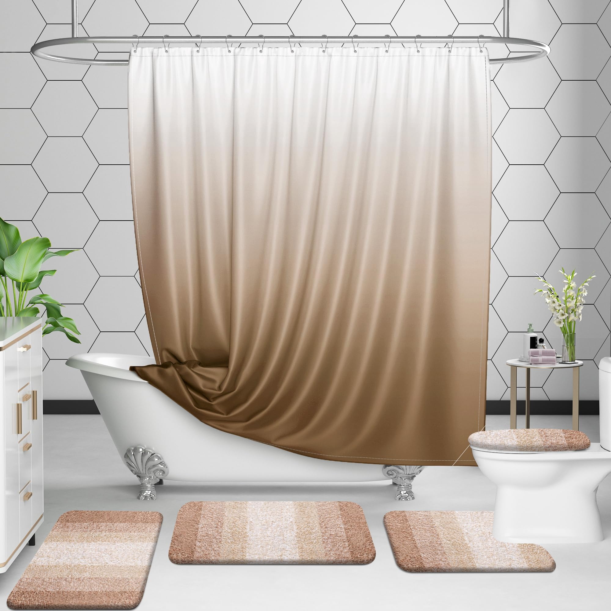 Luxury Toilet Rugs U-shaped 24x20  Extra Soft And Absorbent Microfiber Bathroom Non-slip Plush Shaggy Bath Mat Machine Wash Dry Contour Mats For Base Beige